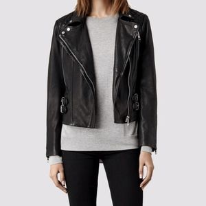 AllSaints Hawks Leather Biker Jacket - Size 0